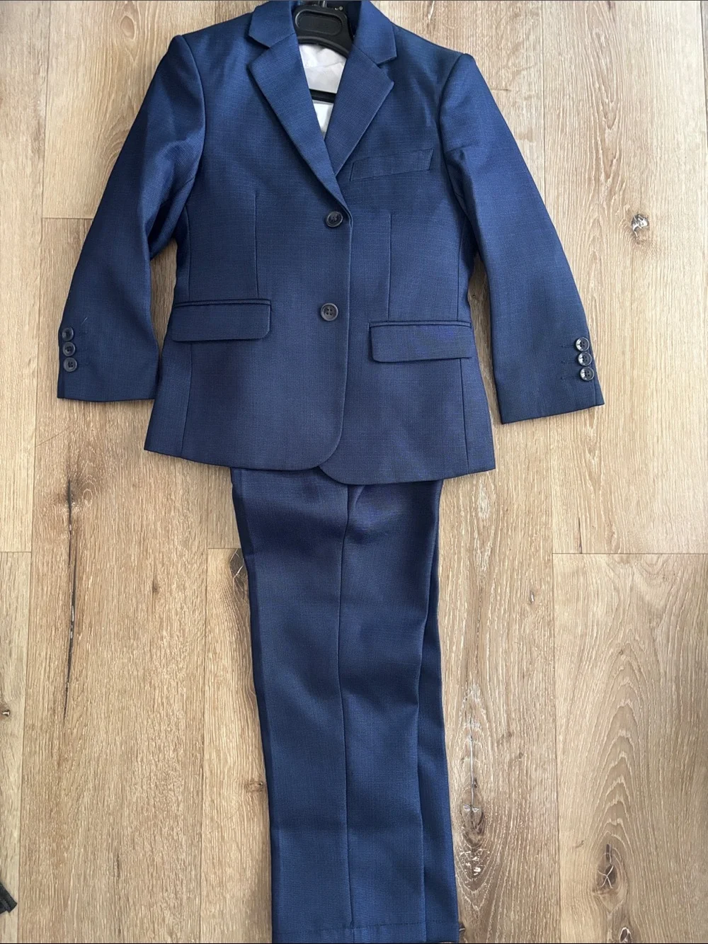 Boys Navy Blue Two-Piece Suit Jacket , vest, & Pants. White dress shirt included